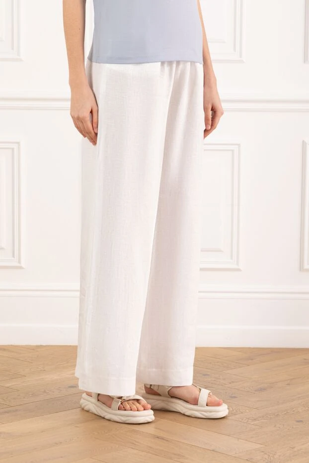 Loro Piana әйелдерге арналған галстук бар кең зығыр шалбар, ақ 186381 - фото 3