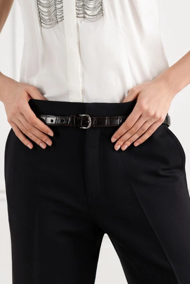 Cesare di Napoli узкий кожаный ремень женский коричневый из фактурной кожи 186392 - фото 2