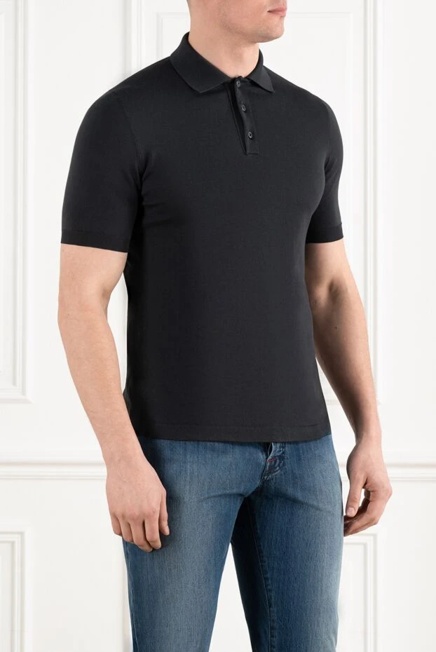 Kiton men's black polo with cotton buttons 186402 - photo 3