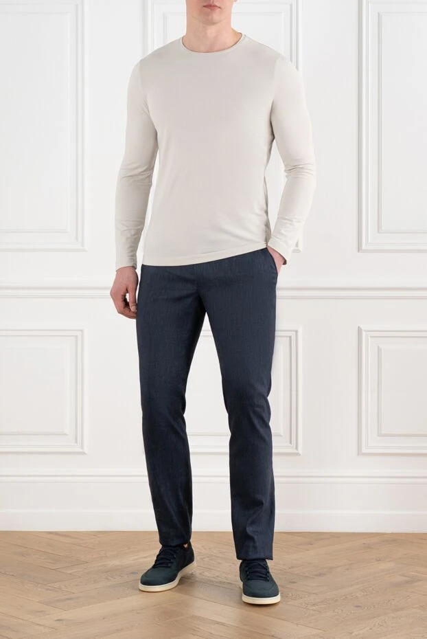 Blue men's drawstring trousers - photo 2