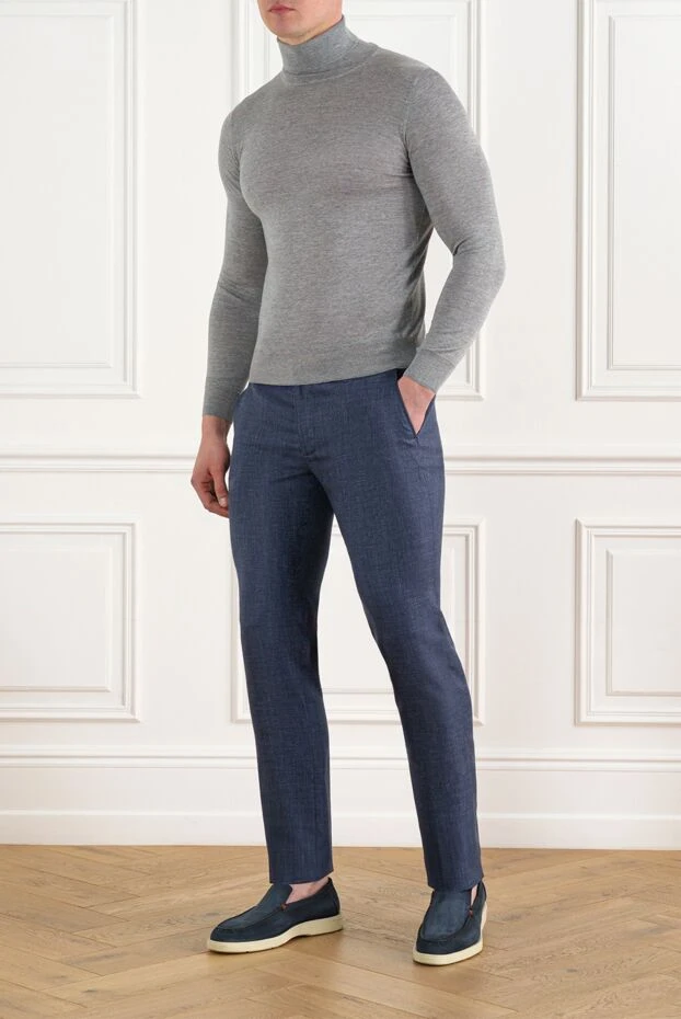 Cesare di Napoli жүннен, жібектен, зығырдан тігілген ерлер көк шалбары 186427 - фото 2