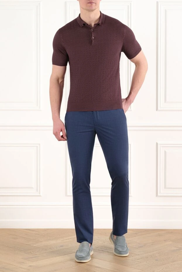 Cesare di Napoli жеңіл матадан тігілген, белдік белдігі бар көк түсті ерлер шалбары 186431 - фото 2