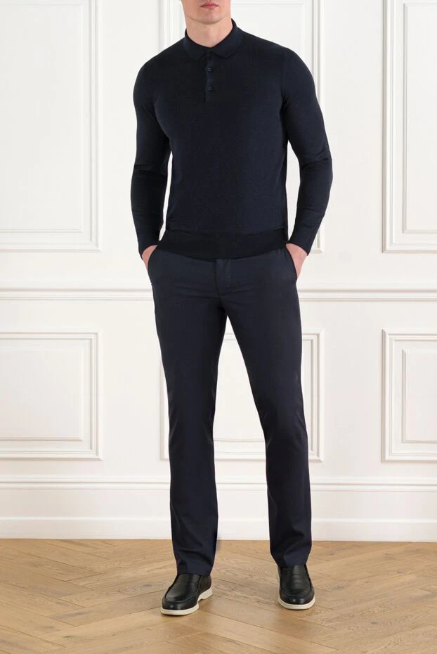 Cesare di Napoli men's blue wool drawstring trousers 186432 - photo 2
