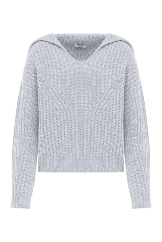 Women's knitted gray jumper with turn-down collar - photo 1