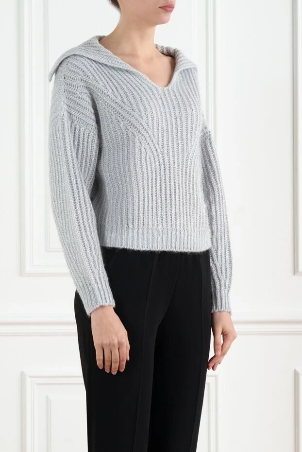 Peserico вязаный серый джемпер с отложным воротником женский 186443 - фото 3