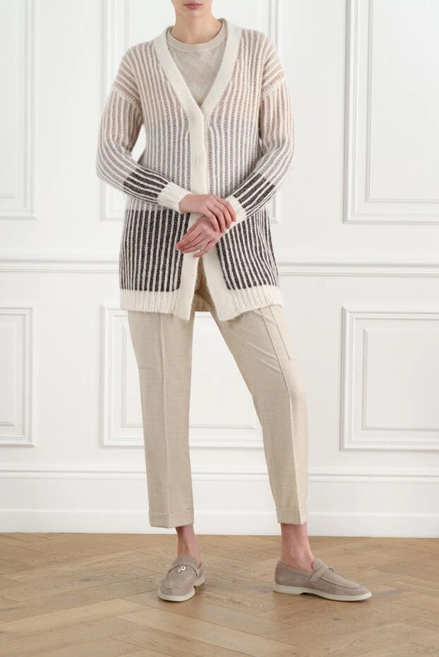 Women's beige striped long cardigan - photo 2