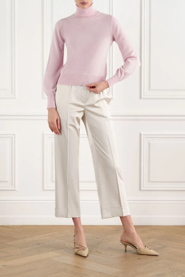 Women's pink knitted golf shirt made of wool and cashmere - photo 2