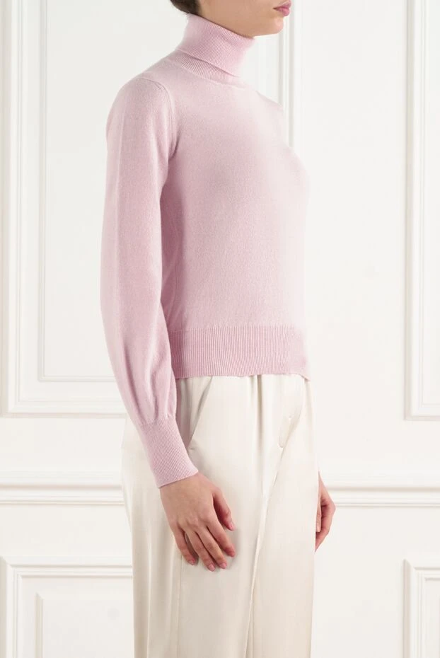 Peserico жүн мен кашемирден тігілген қызғылт түсті тоқылған әйелдер гольф жейдесі 186445 - фото 3