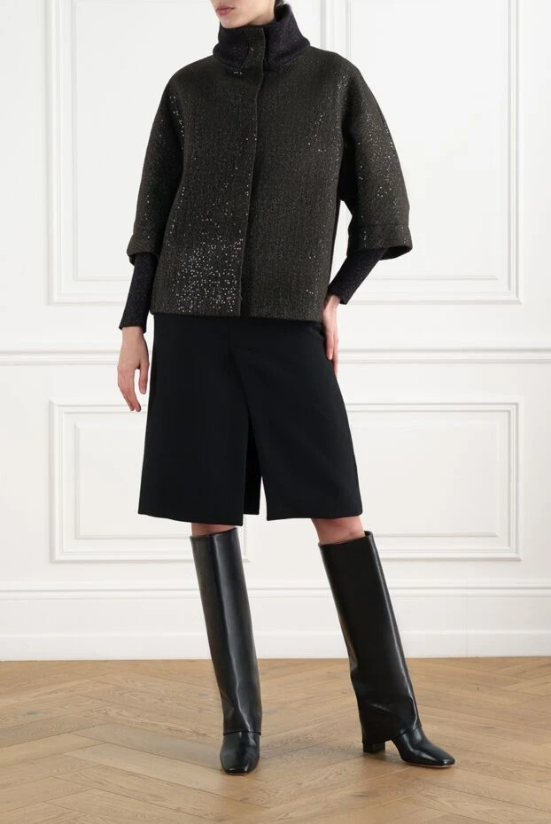 Куртка с пайетками и многослойными рукавами коричневого цвета - фото 2