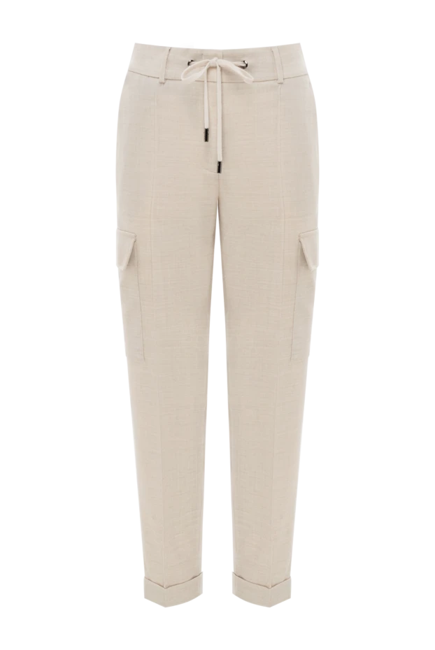 Peserico женские брюки бежевые на завязке с карманами на штанинах 186448 - фото 1