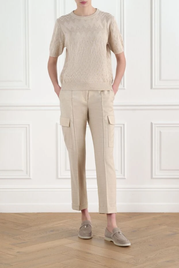 Peserico аяғында қалталы жіптері бар бежевый әйелдер шалбары 186448 - фото 2