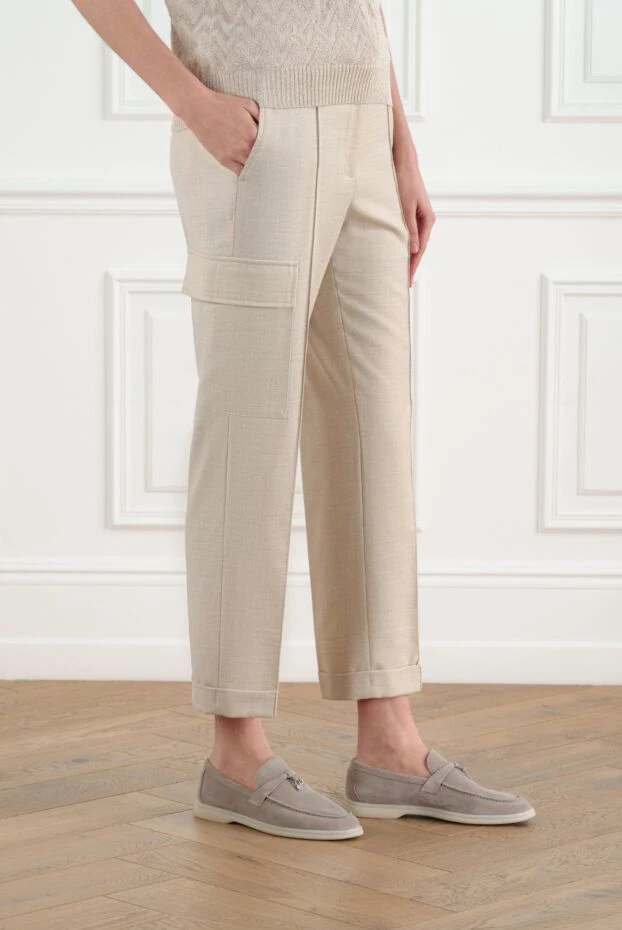 Peserico аяғында қалталы жіптері бар бежевый әйелдер шалбары 186448 - фото 3