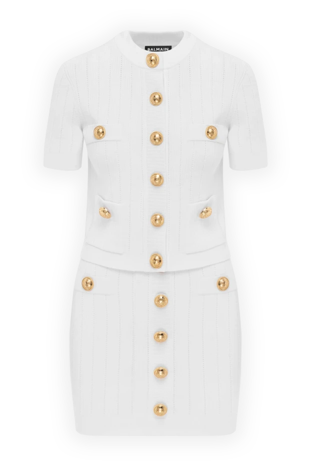 Трикотажный костюм белый с юбкой - фото 1