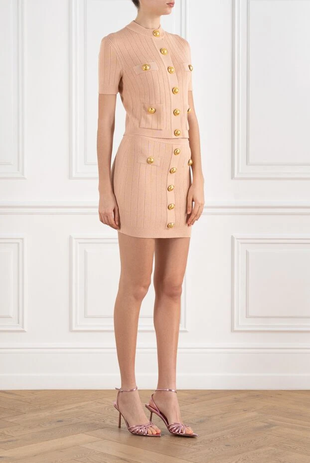 Balmain бежевый трикотажный костюм с юбкой 186454 - фото 3