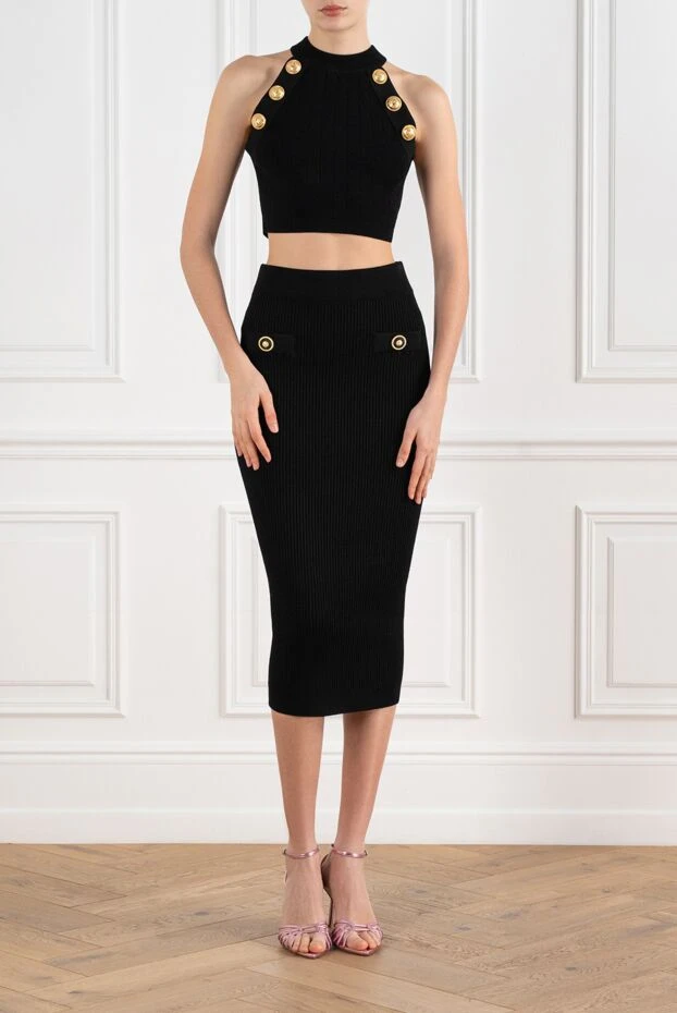 Balmain women's black top with gold buttons 186460 - photo 2