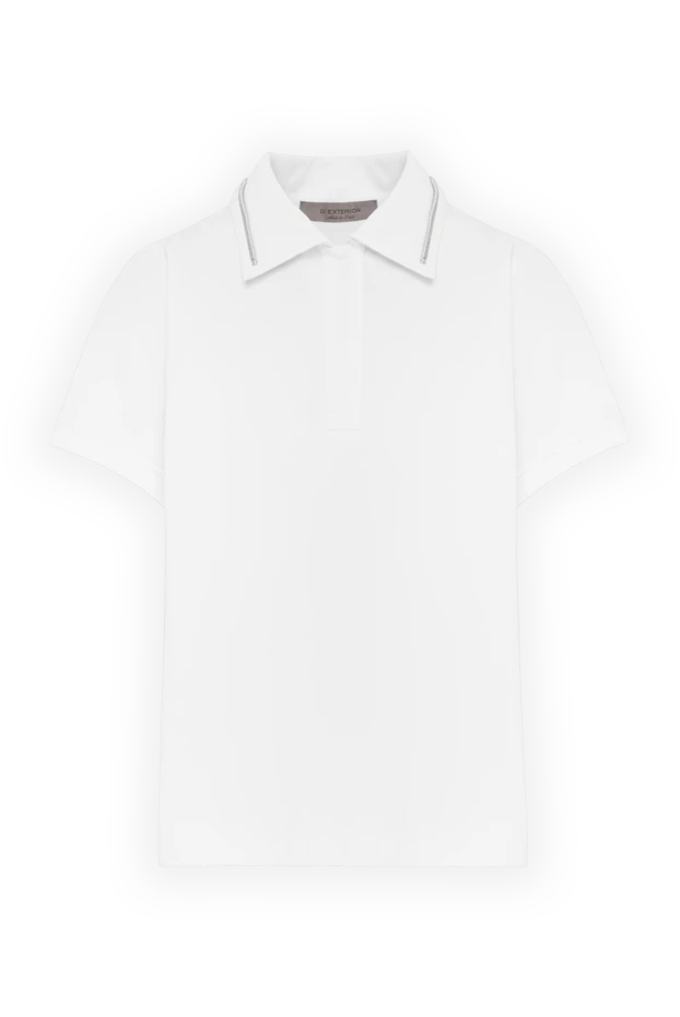 Белое поло женское с полоской на воротнике - фото 1