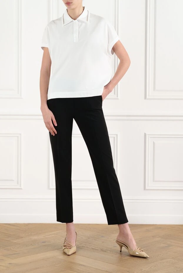 D.Exterior белое поло женское с полоской на воротнике 186494 - фото 2