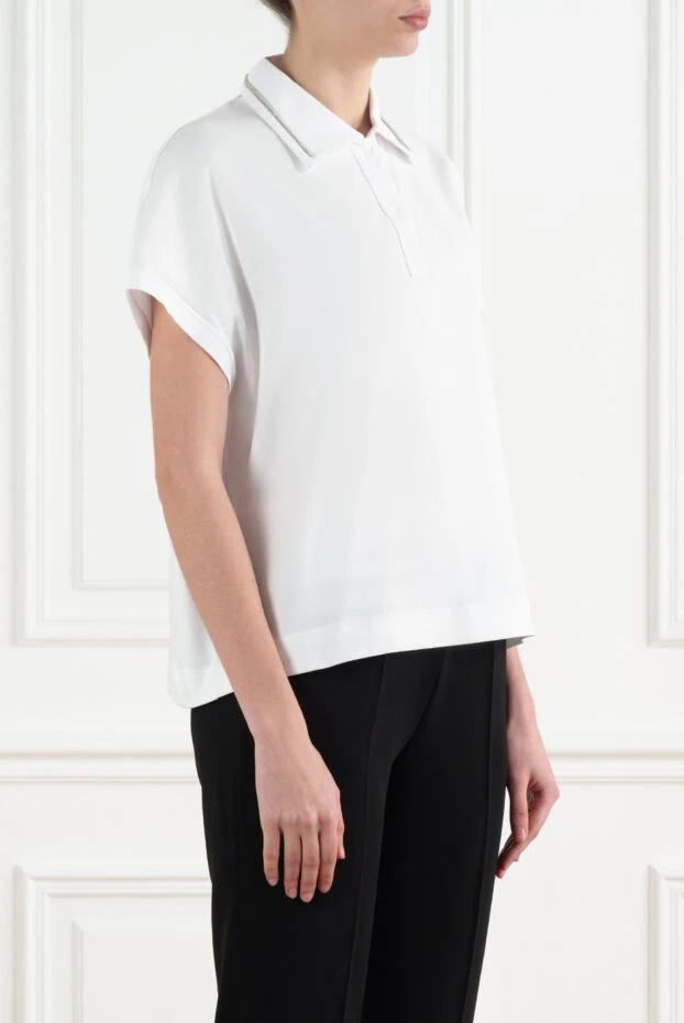 D.Exterior белое поло женское с полоской на воротнике 186494 - фото 3