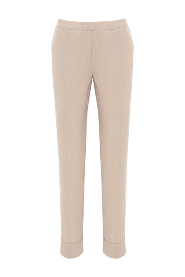 Women's beige trousers made of linen and elastane - photo 1