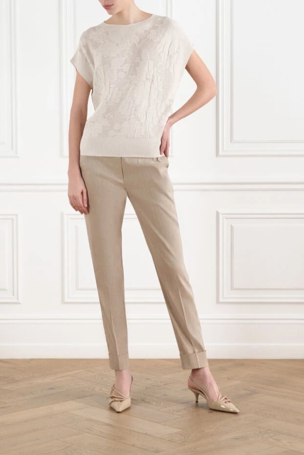 D.Exterior женские брюки бежевые из льна и эластана 186500 - фото 3