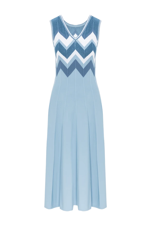 Женское платье миди голубое с V-образным вырезом - фото 1