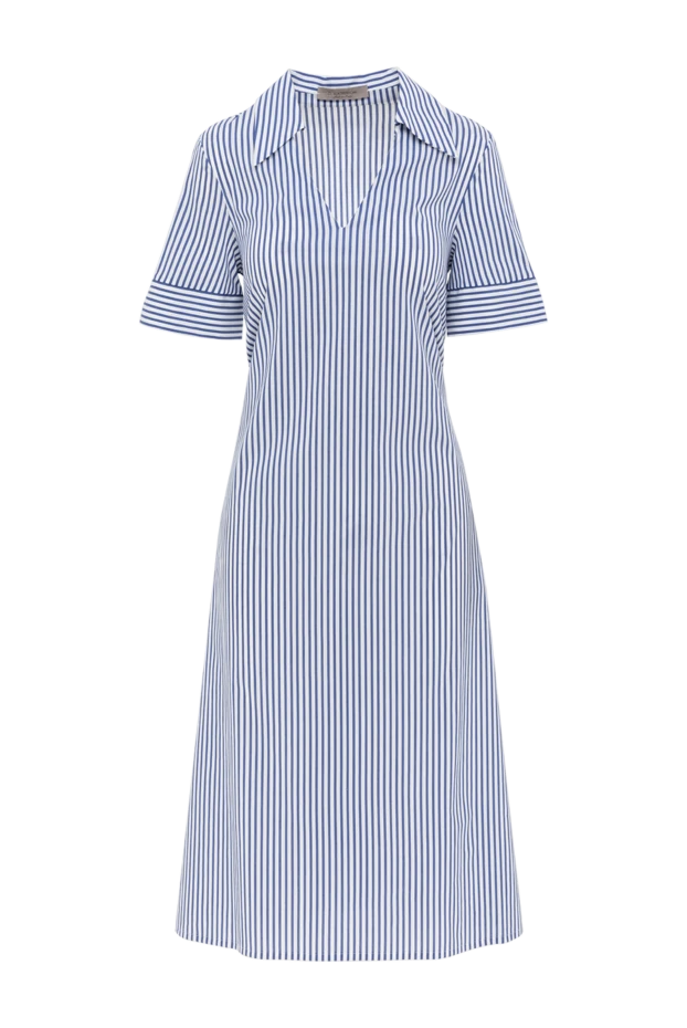 Платье в полоску синее с коротким рукавом - фото 1