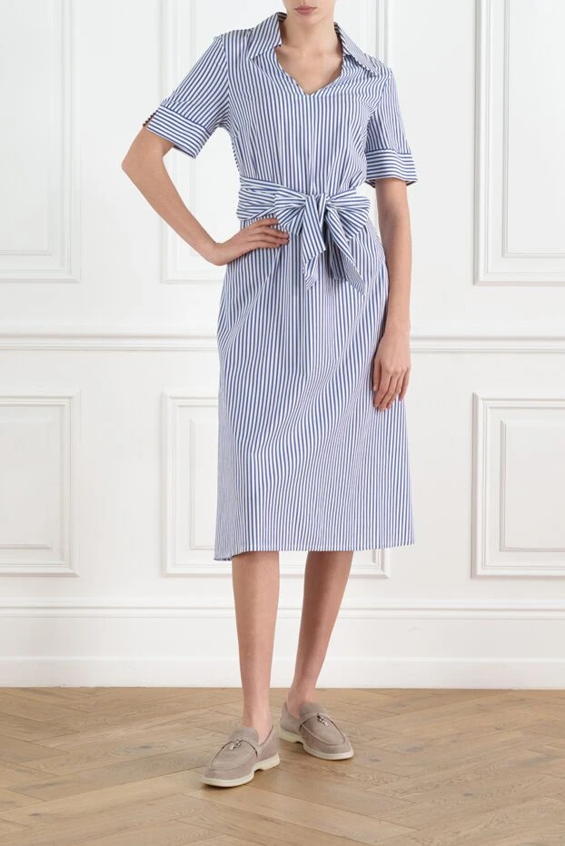 D.Exterior платье в полоску синее с коротким рукавом 186507 - фото 2