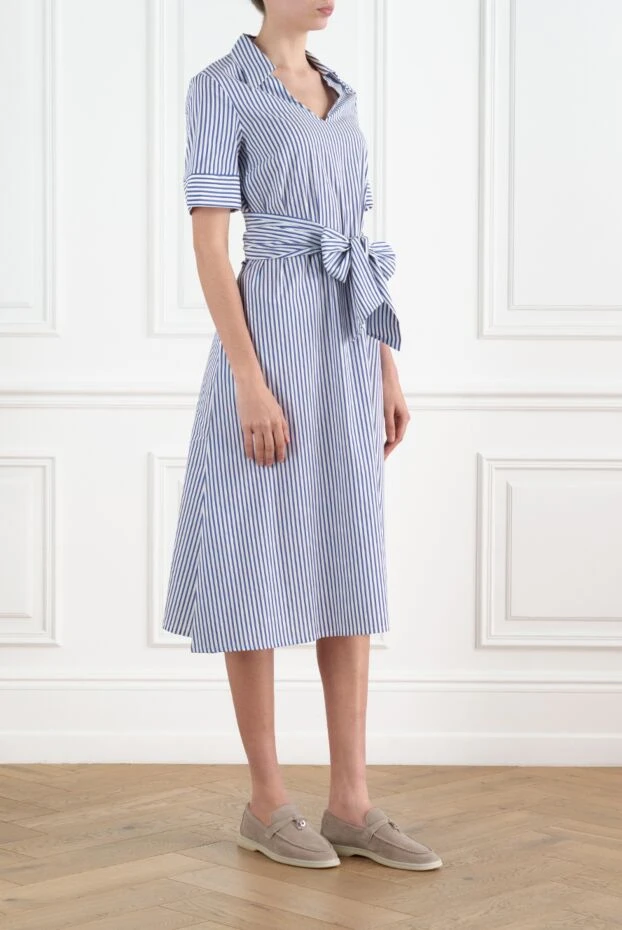 D.Exterior платье в полоску синее с коротким рукавом 186507 - фото 3