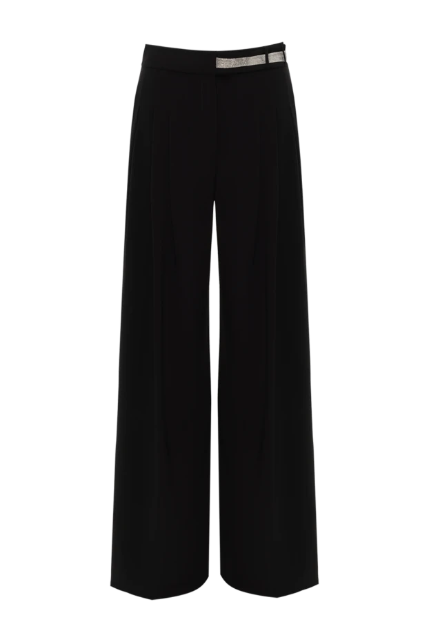 Women's black wide trousers with elastic waist - photo 1