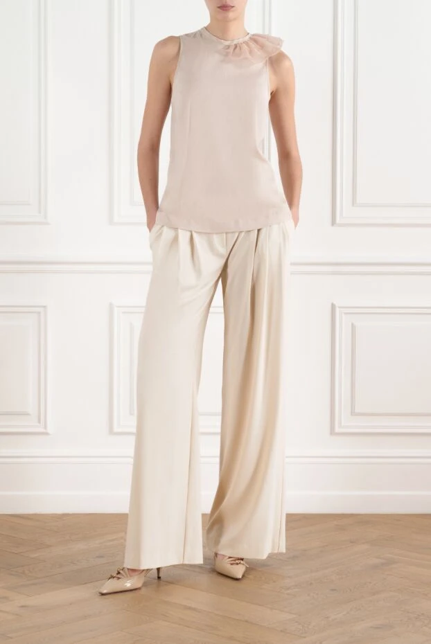 D.Exterior женские брюки бежевые с защипами широкие 186509 - фото 2