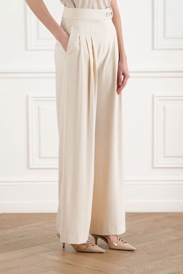 D.Exterior женские брюки бежевые с защипами широкие 186509 - фото 3