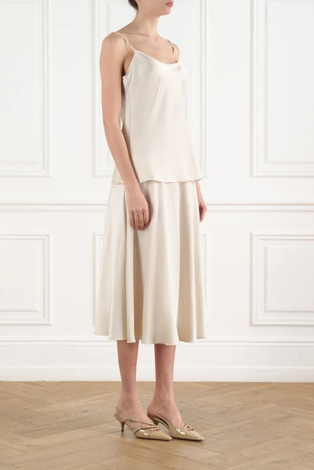 D.Exterior легкий костюм с юбкой с открытыми плечами бежевый 186514 - фото 3