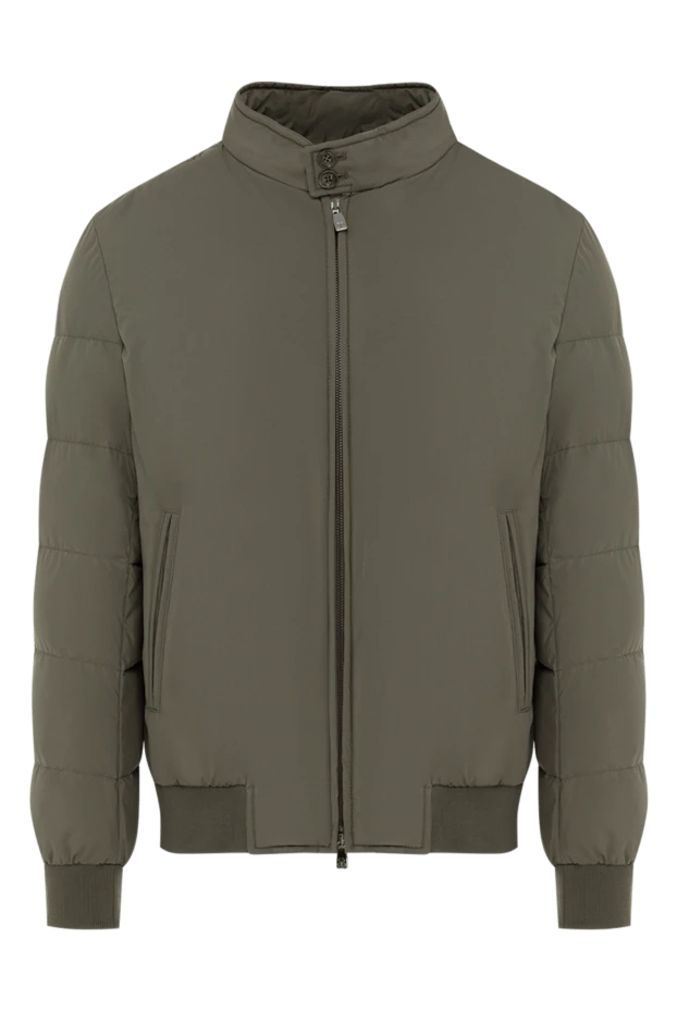 Пуховик мужской зеленый на молнии - фото 1