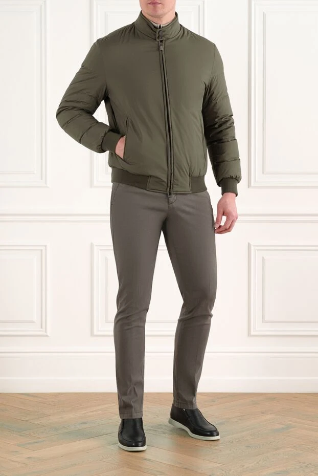 Пуховик мужской зеленый на молнии - фото 2