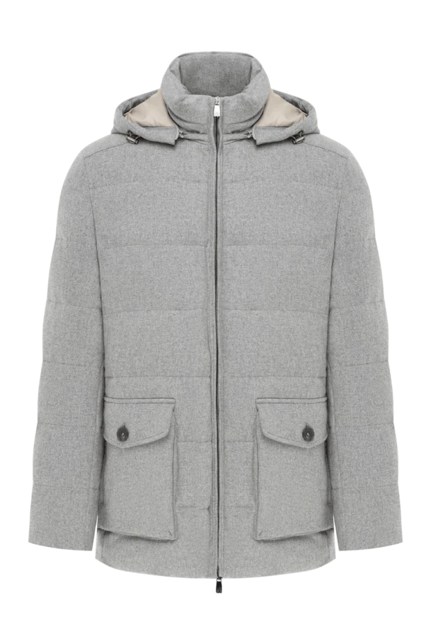 Men's gray cashmere down jacket with hood - photo 1