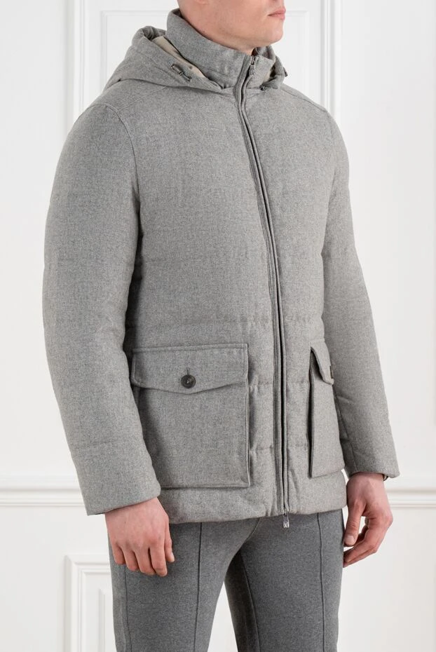 Corneliani men's gray cashmere down jacket with hood 186520 - photo 3