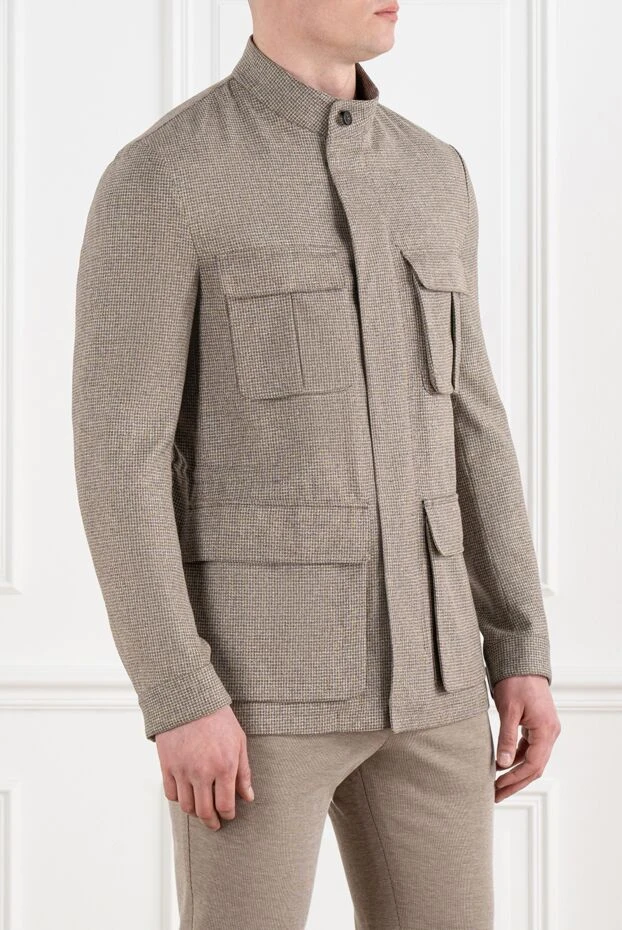 Corneliani men's beige checkered jacket made of silk and wool with pencil pockets 186530 - photo 3