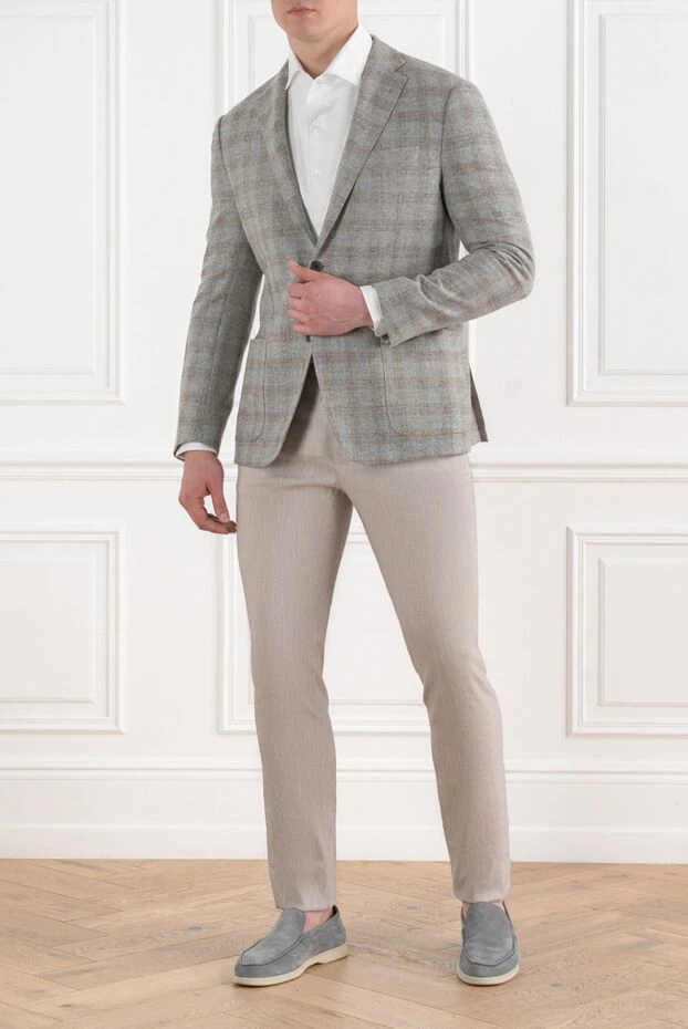 Men's wool and cashmere checkered jacket, gray - photo 2