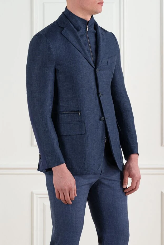 Corneliani көк түсті ілгек жағасы бар ерлерге арналған күрте 186538 - фото 3