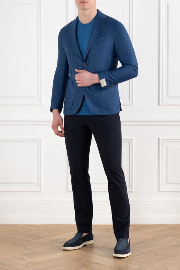 Голубой однобортный пиджак мужской из шерсти - фото 2