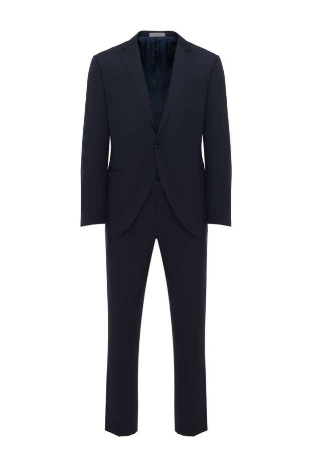 Classic navy blue wool and silk suit with single-breasted jacket - photo 1