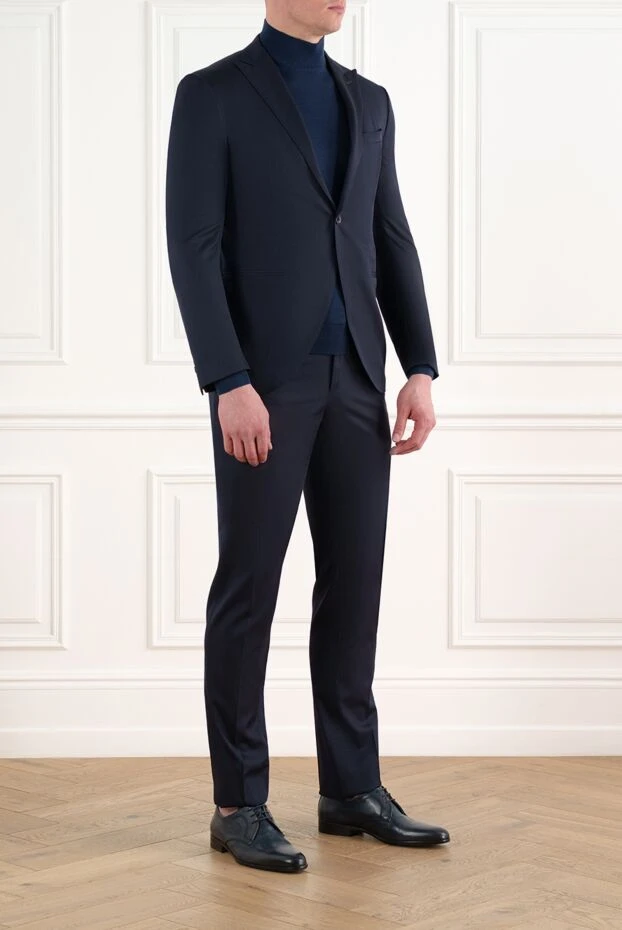 Corneliani classic navy blue wool and silk suit with single-breasted jacket 186549 - photo 3