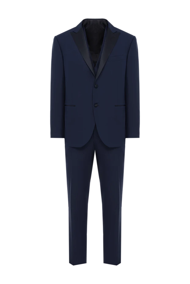 Men's suit blue with black lapels made of wool - photo 1