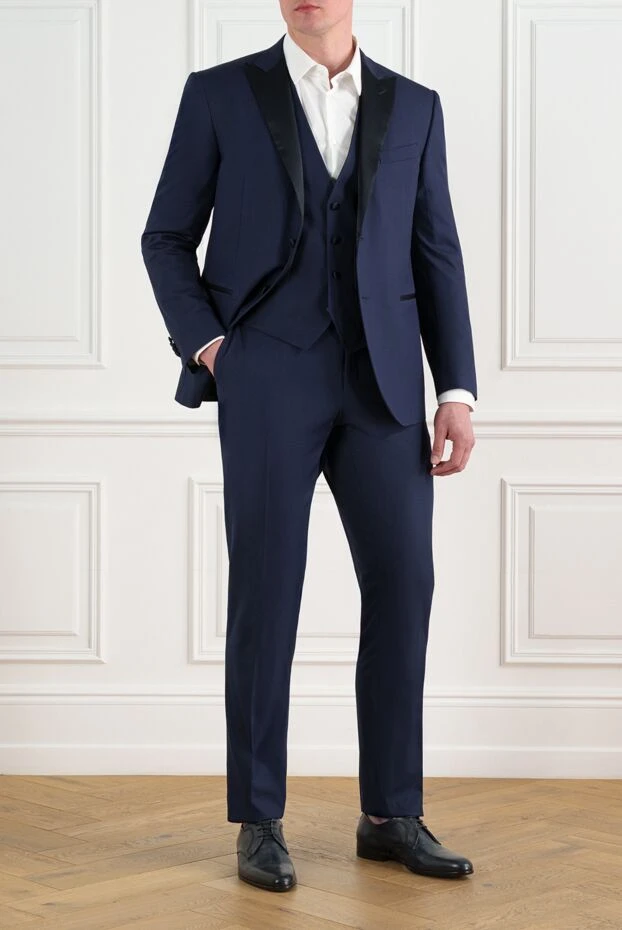 Men's suit blue with black lapels made of wool - photo 2