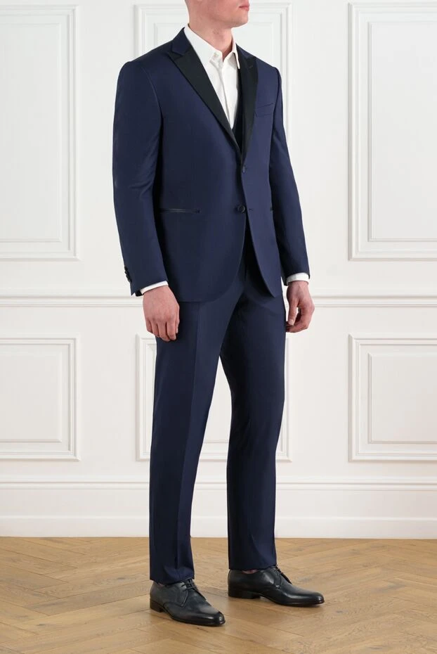 Corneliani men's suit blue with black lapels made of wool 186561 - photo 3