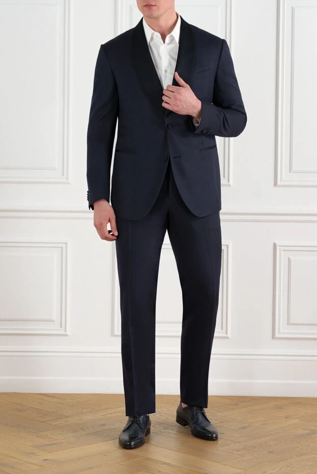 Corneliani мужской синий костюм из шерсти и шелка 186567 - фото 2