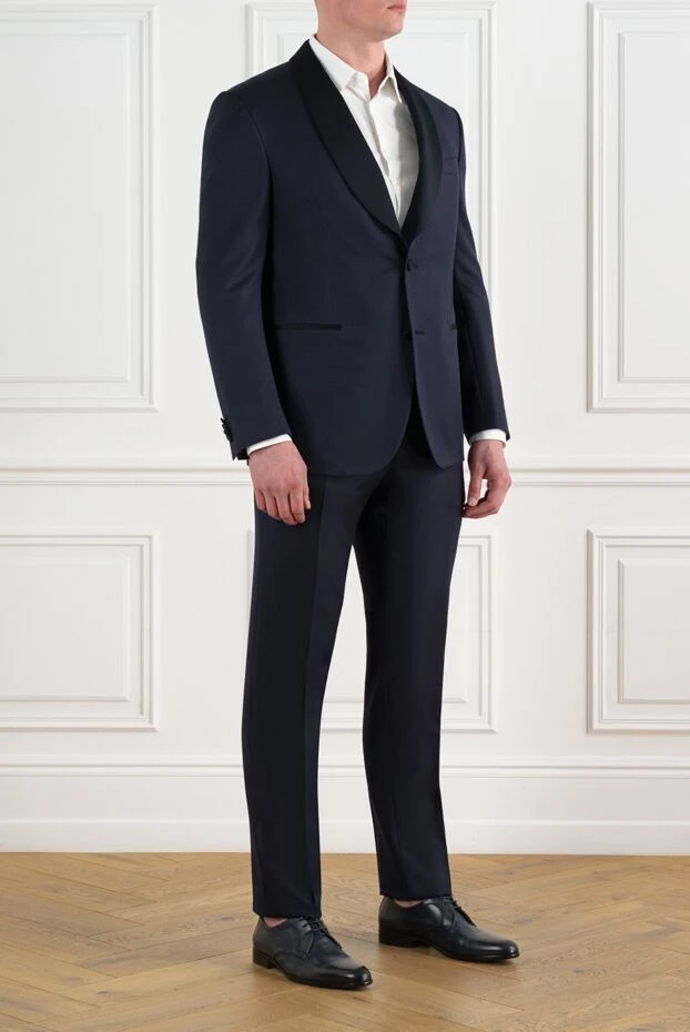 Corneliani мужской синий костюм из шерсти и шелка 186567 - фото 3