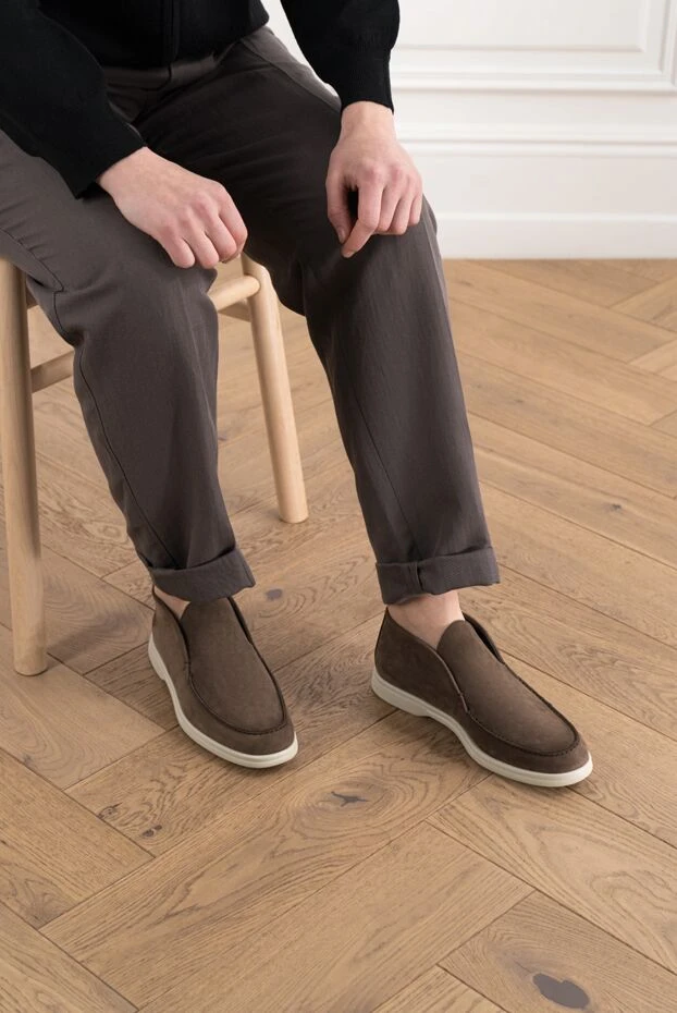 Corneliani men's nubuck high loafers brown 186571 - photo 2