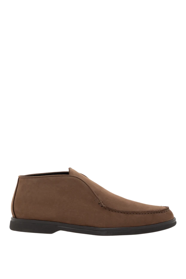 Ерлерге арналған минималистік безендірілген қоңыр нубуктан жасалған лоферлер - фото 1