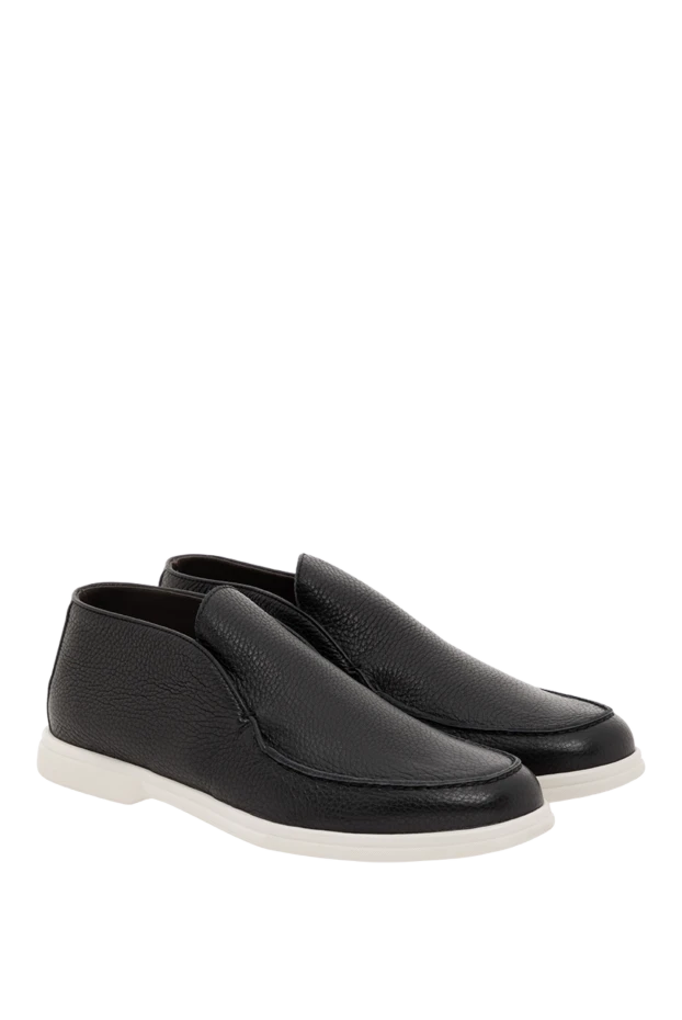 Corneliani men's black grained leather loafers with a contrasting sole 186573 - photo 3